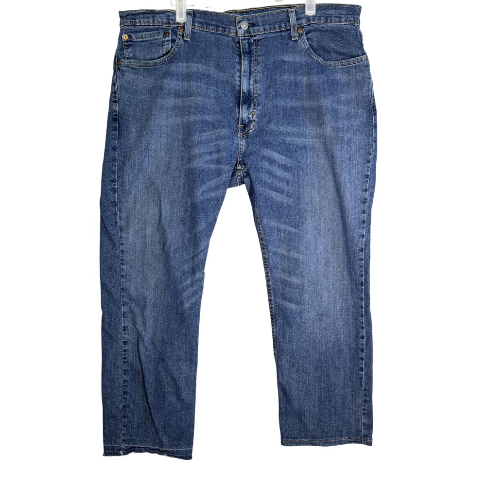 Levis 559 Jeans Mens 40x30 Blue Straight Leg Denim Whiskering Frayed Hem Zip Fly